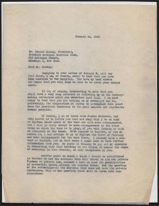 Letter from Wendell Smith to Branch Rickey, 1946 January 14