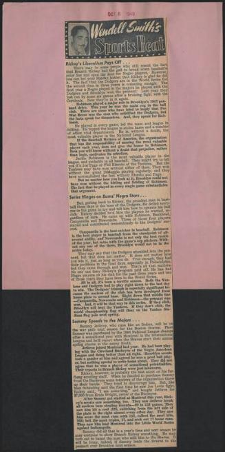 Sports Beat newspaper column, 1949 October 08