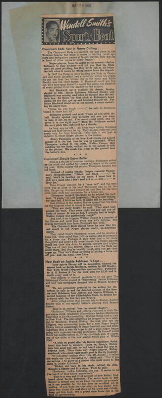Sports Beat newspaper column, 1950 May 20