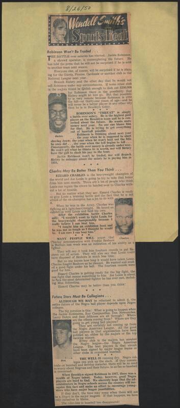 Sports Beat newspaper column, 1950 August 26