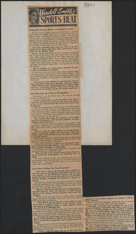 Sports Beat newspaper column, 1951 September 08