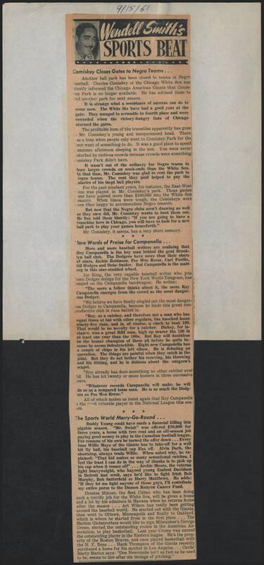 Sports Beat newspaper column, 1951 September 15