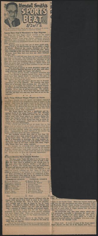 Sports Beat newspaper column, 1952 May 26