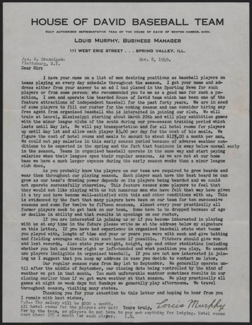 Letter from Louis Murphy to James Brannigan, 1949 March 08