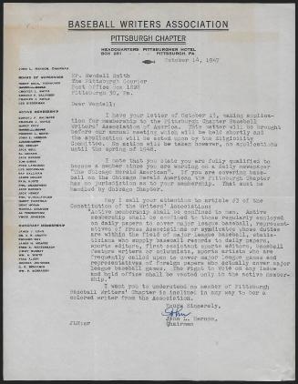 Letter from John Hernon to Wendell Smith, 1947 October 14