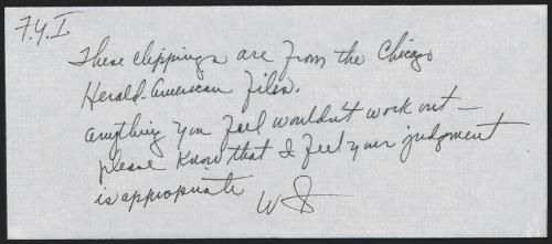 Note from Wendell Smith to Unknown, undated