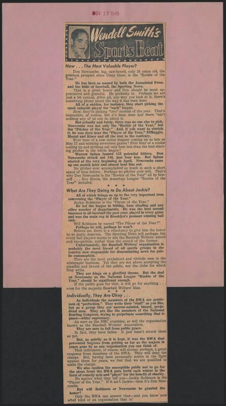 Sports Beat newspaper column, 1949 November 12