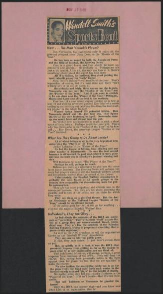 Sports Beat newspaper column, 1949 November 12