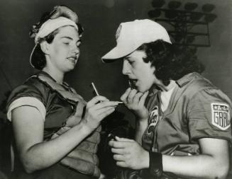 Chicago Colleens Players Doing their Make-Up photograph, 1949