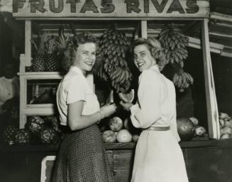Grand Rapids Chicks Players Shopping for Fruit during Spring Training in Cuba photograph, 1947