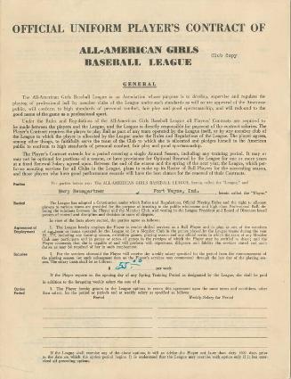 Mary Baumgartner All-American Girls Baseball League contract, 1949 September 01