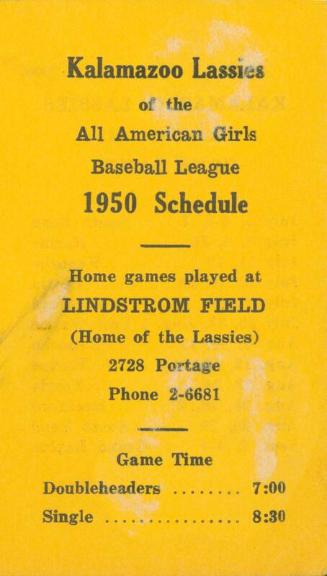 Kalamazoo Lassies schedule, 1950