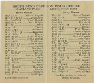 South Bend Blue Sox schedule, 1950