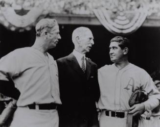Connie Mack with Lefty Grove and Mickey Cochrane photograph, between 1928 and 1933