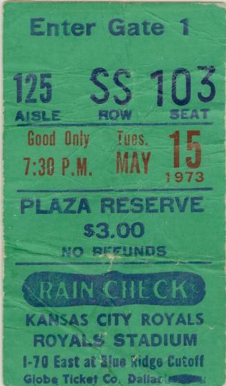 Kansas City Royals versus California Angels ticket, 1973 May 15