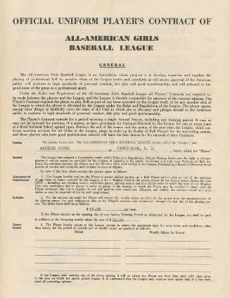 Marilyn Jones All-American Girls Baseball League contract, 1948 April 16