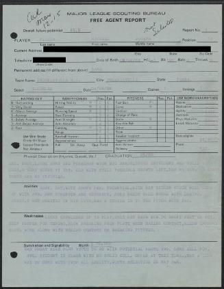 Mike Piazza scouting report, 1986 April 08