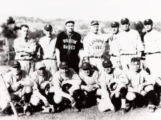 Babe Ruth and Lou Gehrig with Unidentified Team Barnstorming Tour photograph, 1927 or 1928