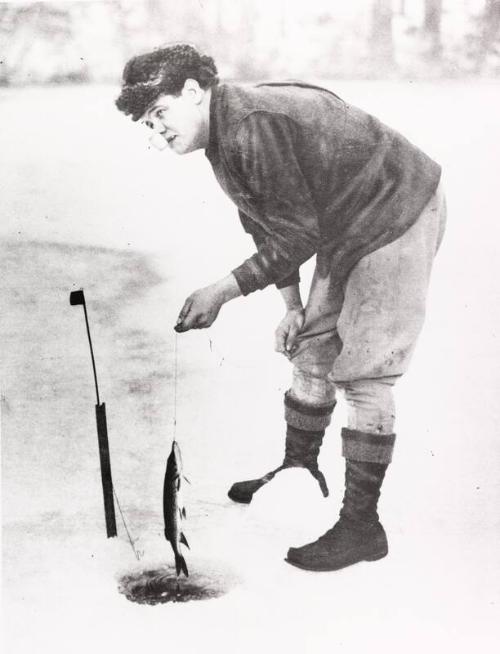 Babe Ruth Ice Fishing photograph, undated