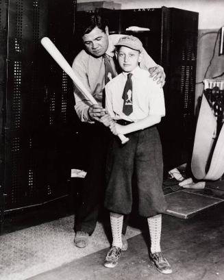 Babe Ruth Teaching a Kid to Bat photograph, undated