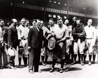 Babe Ruth Accepting Award photograph, between 1927 and 1934