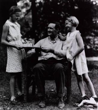Walter Johnson with Two Girls photograph, undated