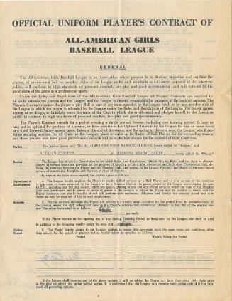 Alva Jo Fischer All-American Girls Baseball League contract, circa 1948