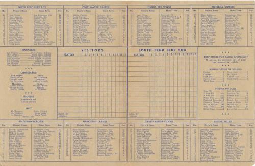 South Bend Blue Sox scorecard, 1946