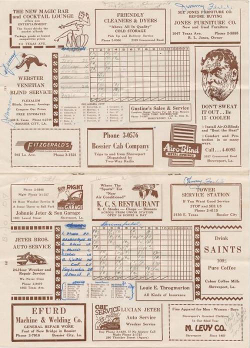 Chicago Colleens  versus Springfield Sallies scorebook, 1949