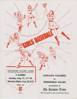 Chicago Colleens vs. Springfield Sallies scorecard, 1949 August 21-22