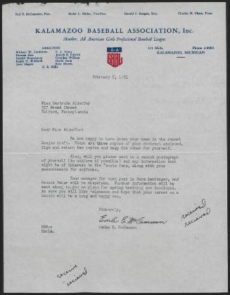 Letter from Earle McCammon to Gertrude Alderfer, 1951 February 05