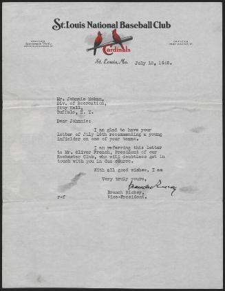 Letter from Branch Rickey to Johnnie Mokan, 1942 July 18