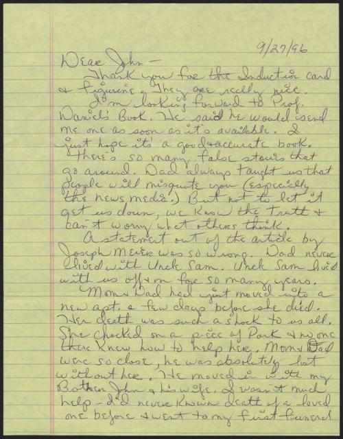 Letter from Nanci Foxx Canaday to John Bennett, 1996 September 27