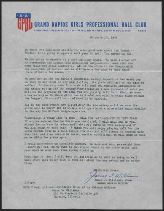 Letter from James Williams to Lois Barker, 1950 November 18