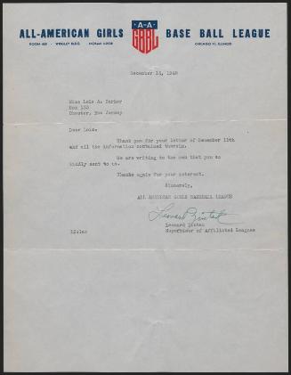 Letter from Leonard Zintak to Lois Barker, 1948 December 13