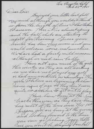 Letter from Johnny Rawlings to Lois Barker, 1951 February 25