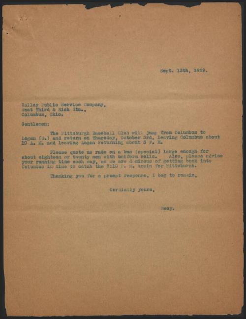 Letter from S. E. Watters to Valley Public Service Company, 1929 September 13
