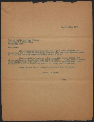 Letter from S. E. Watters to Valley Public Service Company, 1929 September 13