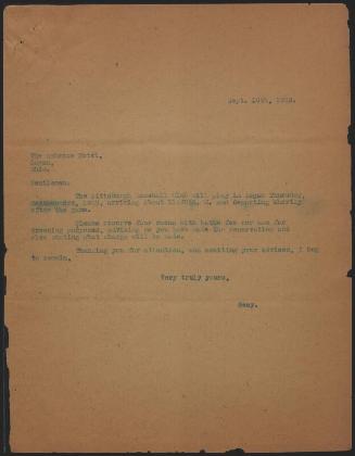 Letter from S. E. Watters to the Ambrose Hotel, 1929 September 16