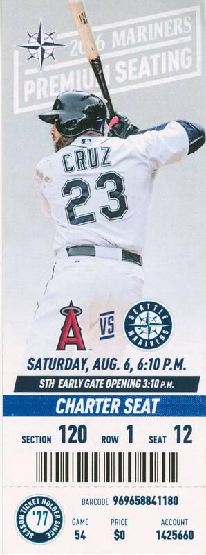 Seattle Mariners vs. Los Angeles Angels ticket, 2016 August 06