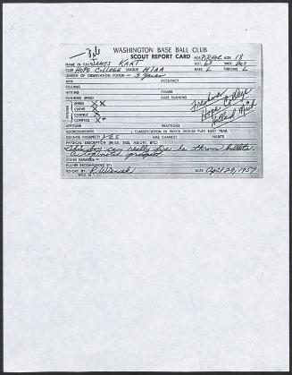 Jim Kaat scouting report, 1957 April 29