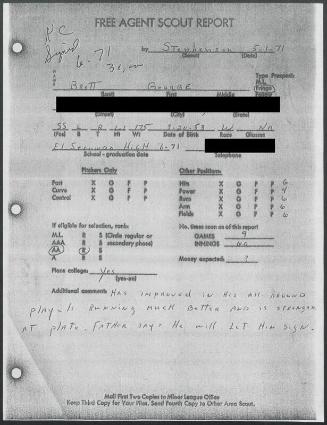 George Brett scouting report, 1971 May 01