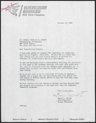 Letter from Harry Dalton to William D. Eckert, 1969 January 30