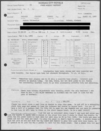 Bo Jackson Free Agent scouting report, 1986 April 15