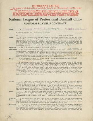 Pie Traynor Pittsburgh Baseball Club contract, 1934 October 27