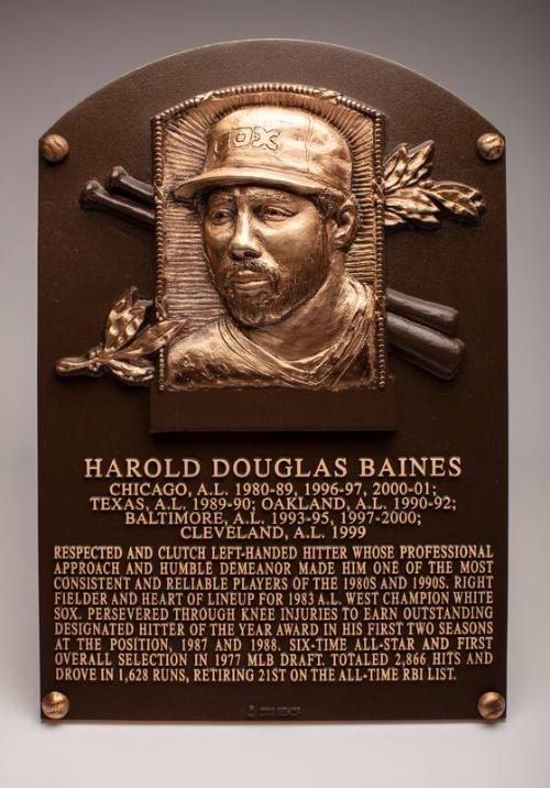 Harold Baines Hall of Fame Induction plaque
