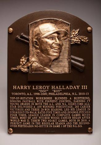 Roy Halladay Hall of Fame Induction plaque